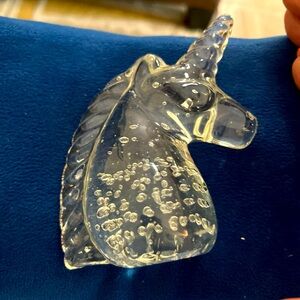 Clear spotted glass unicorn paperweight